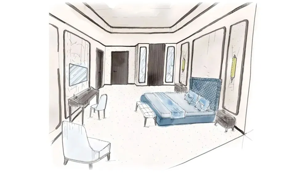 sketch of bespoke furniture for room